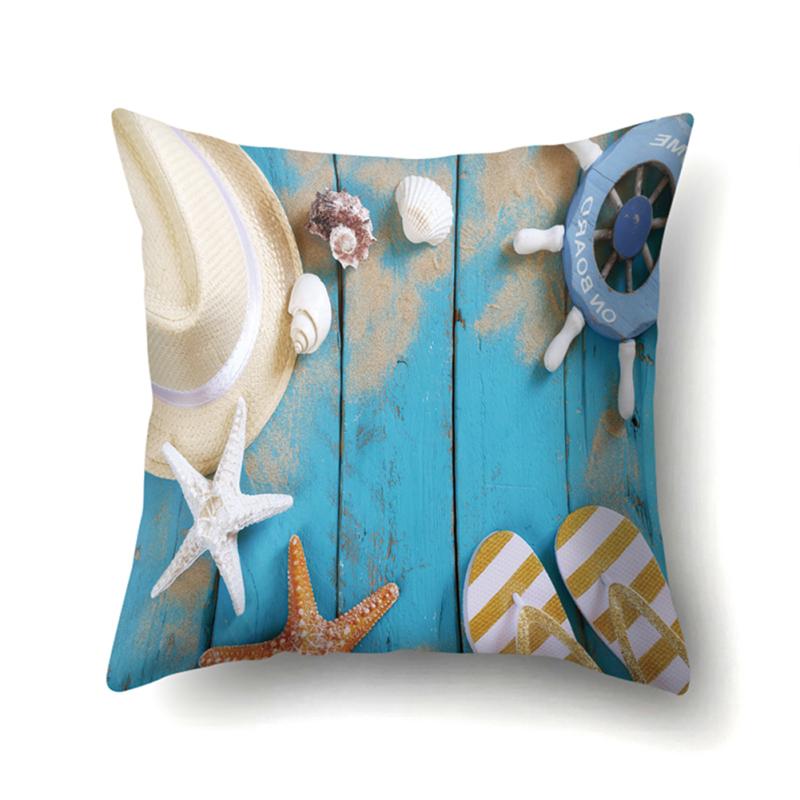 45*45cm Beach Vacation Style Sea Shell Deck Pillowcase Sofa Office Home Decor