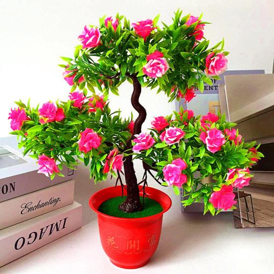 Künstliche Rosen-Blumen-Gast-Gruß-Kiefer-Blumentopf-Zuhause-Desktop-Büro-Dekor