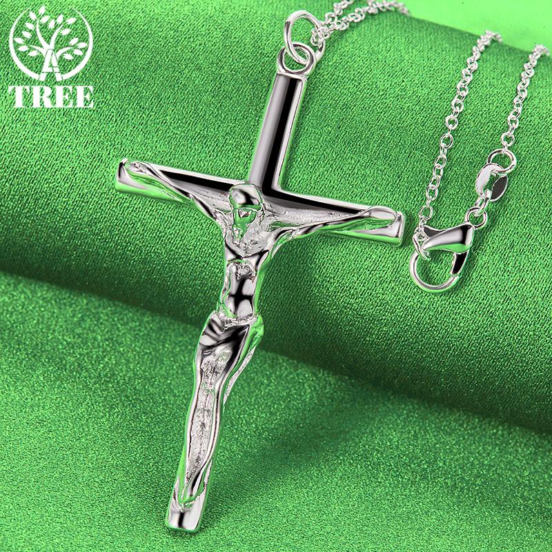 ALITREE 925 Sterling Silver Jesus Cross Pendant Necklace For Women necklaces Fashion Party Birthday Wedding Anniversary Jewelry