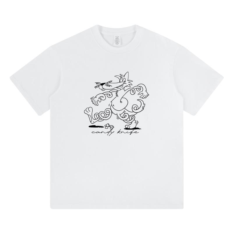Unisex Cartoon Rabbit Line-Drawing T-Shirt - Pure Cotton, Short Sleeve, Loose Fit