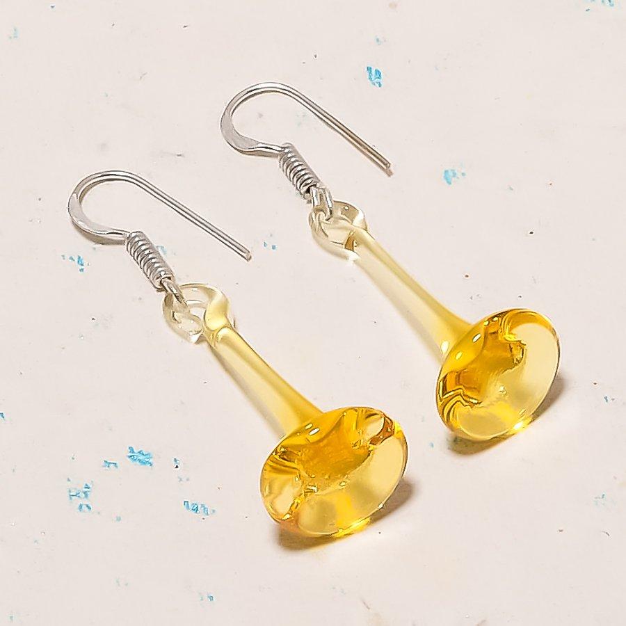 Natural Citrine Gemstone Handmade 925 Sterling Silver Jewelry Earring 1.77" AE-12833