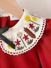 Adorable Red Vintage Dress for Toddler Girls | French-Inspired Floral Embroidered Peter Pan Collar with Bow, Long Sleeve Princess Dress