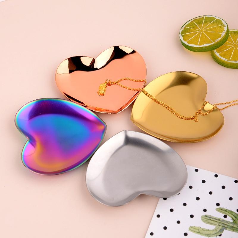 Ins Stainless Steel Water Heart Shape Cosmetics Storage Table Jewelry Tray Multi-Functional Home Dining Tray Containers