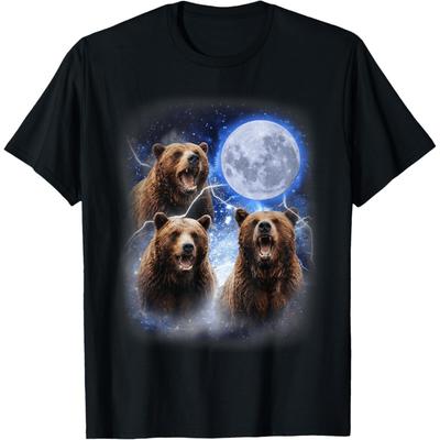 Three Grizzly Bears Howl At Moon Starry Mountain Forest Bear T-Shirt