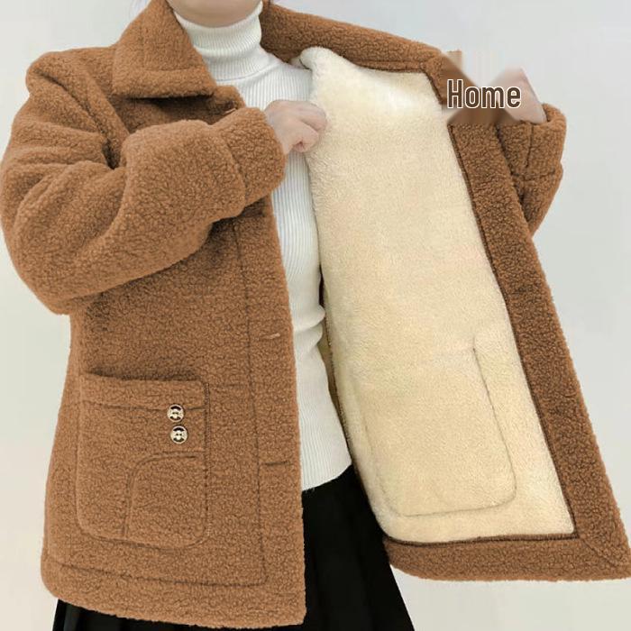 

Elegant Spring & Autumn Jacket for Middle-aged Women – Fashionable Loose Outerwear for Moms 3XL світло-коричневого кольору