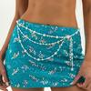 Corrente de Cintura Estilo Francês para Mulheres, Design Multicamadas Corrente de Cinto com Pérolas Artificiais e Franja, Ajustável Joia Corporal para Saias Shorts