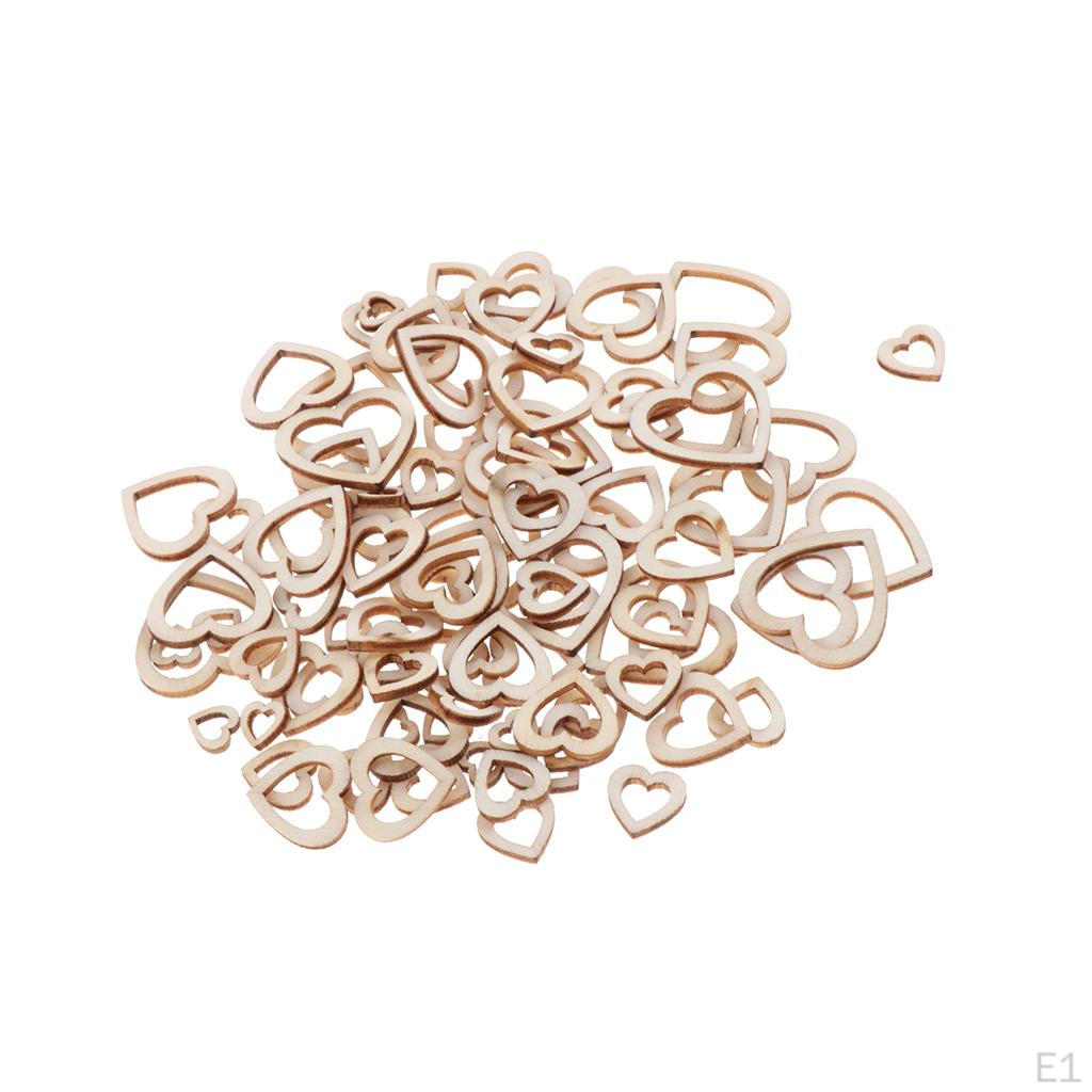 100 Pieces Shape Hearts Blank Hollow Wooden Embellishments Crafts - Heart