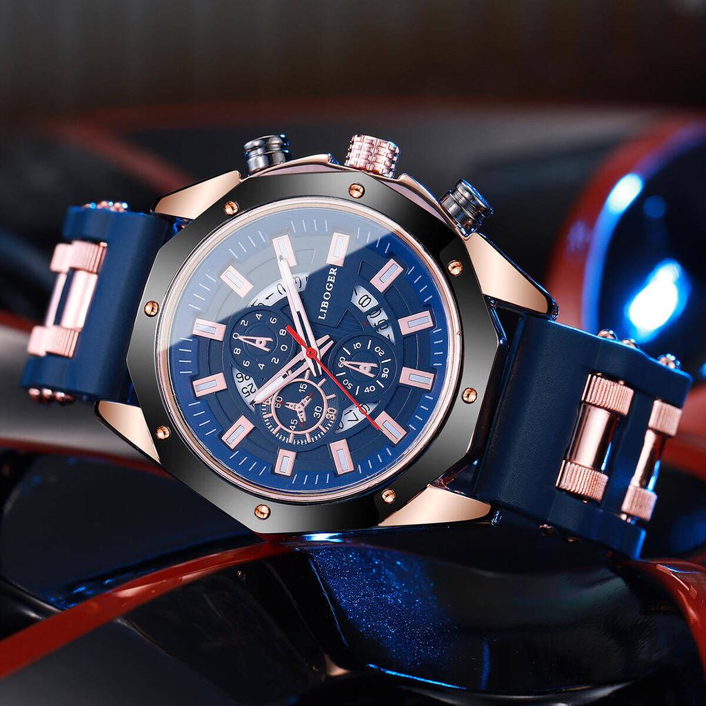 Luxury Large Dial Men's Sports Watch Fashion Silicone Band Quartz Wristwatches With Date Calendar