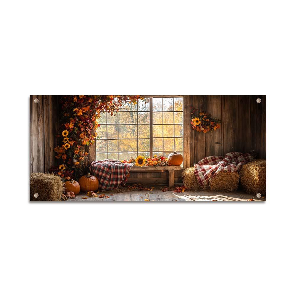 Autumn Harvest Thanksgiving Pumpkin Maple Leaf Polyester Garage Banner
