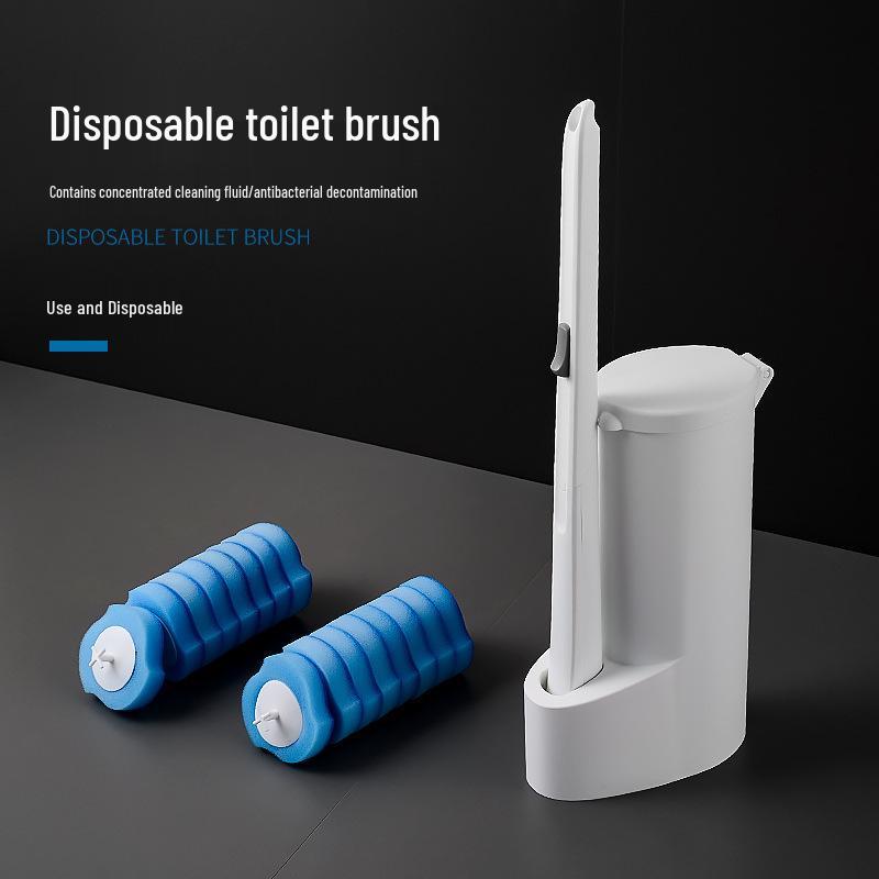 Wall-Mounted Disposable Toilet Brush with Replacement Heads for Home Use