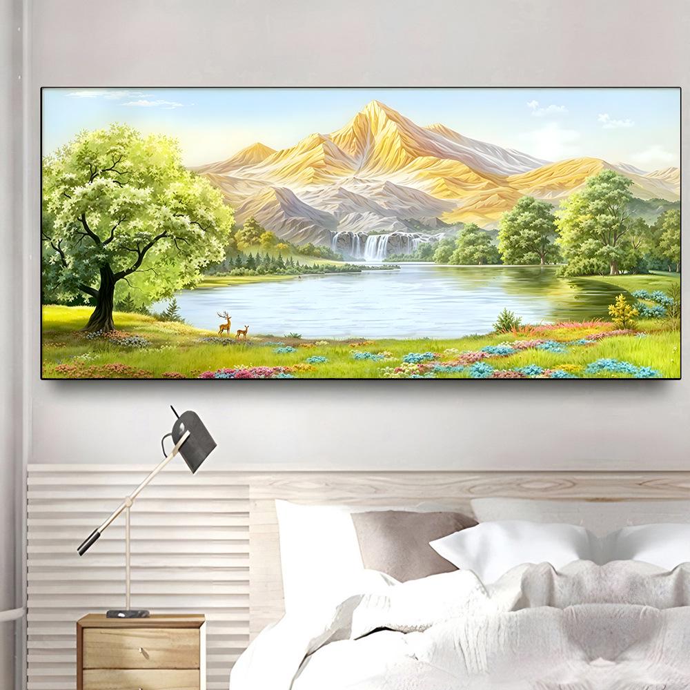 Framed Abstract Landscape Oil Painting for Living Room & Bedroom Decor
