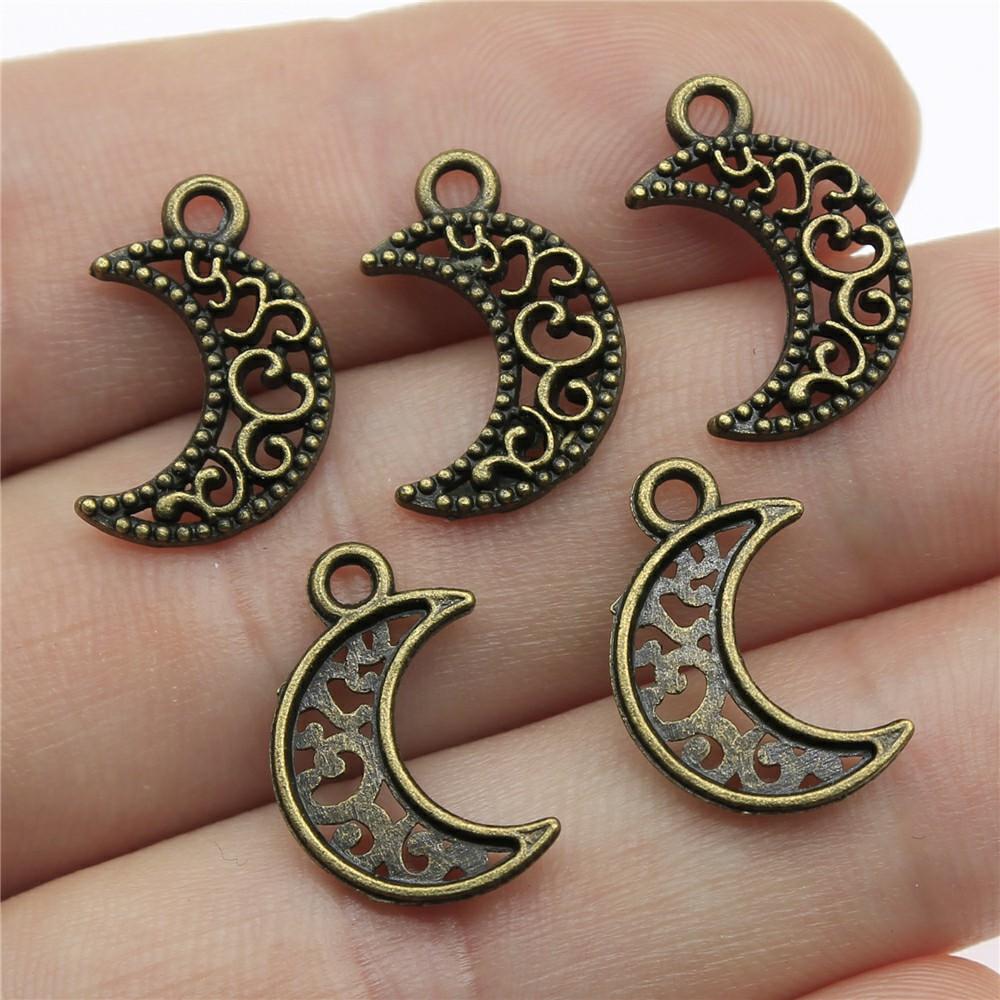 20pcs Moon Charms For Jewelry Making Tibetan Bronze Silver Color Pendants Antique Jewelry Making DIY Handmade Craft