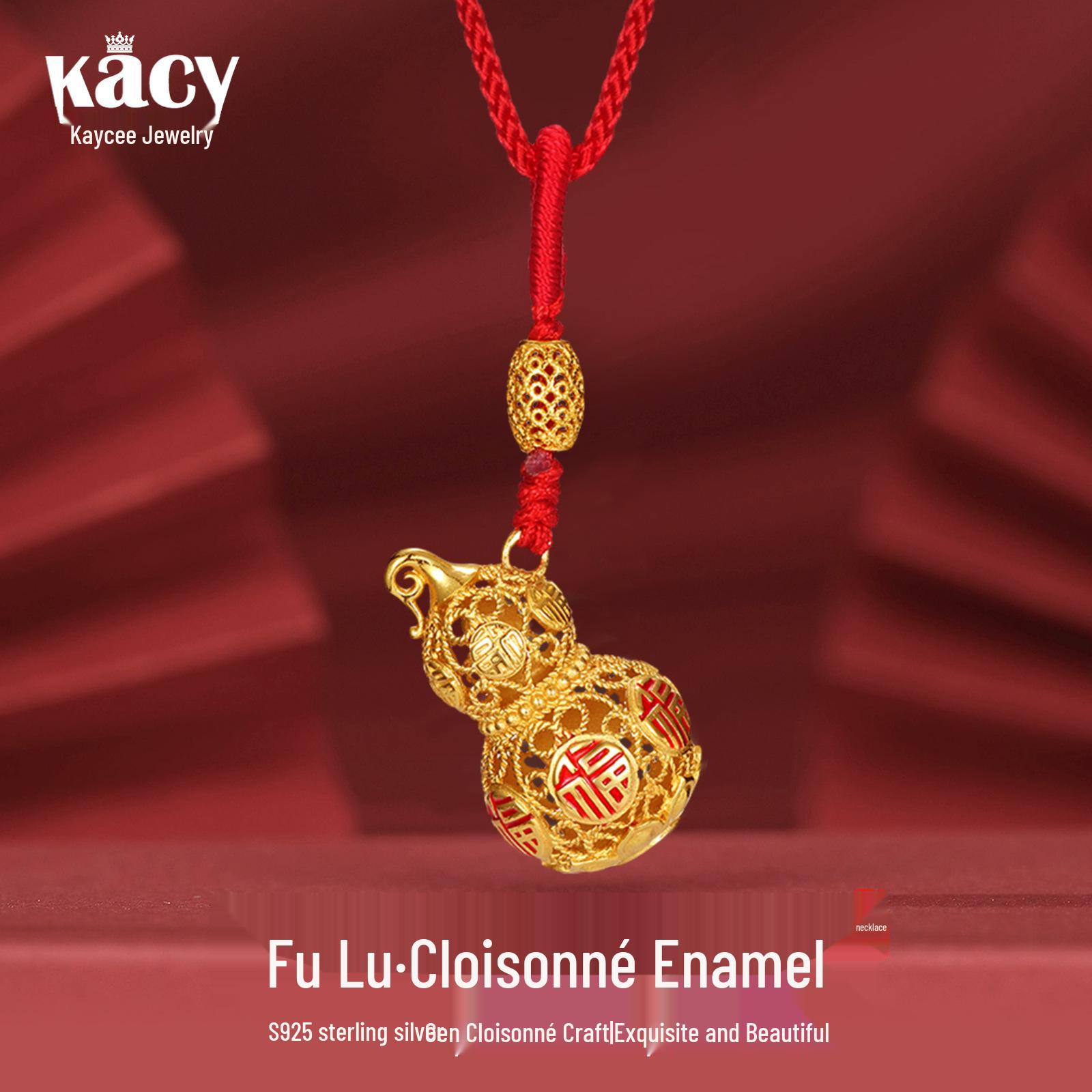 

Guochao S925 Silver Gold-Plated Hollow Gourd Pendant Necklace 925 Silver