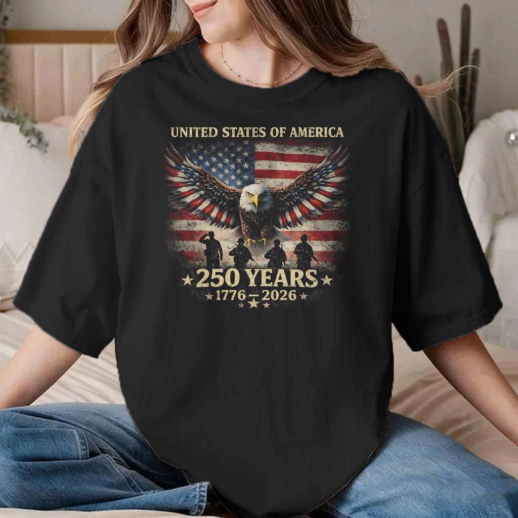Unisex Unisex TShirt Eagle 250 Years of Freedom USA 17762026 Patriotic Vintage Pure Cotton Tees T Shirt Clothing Birthday Present