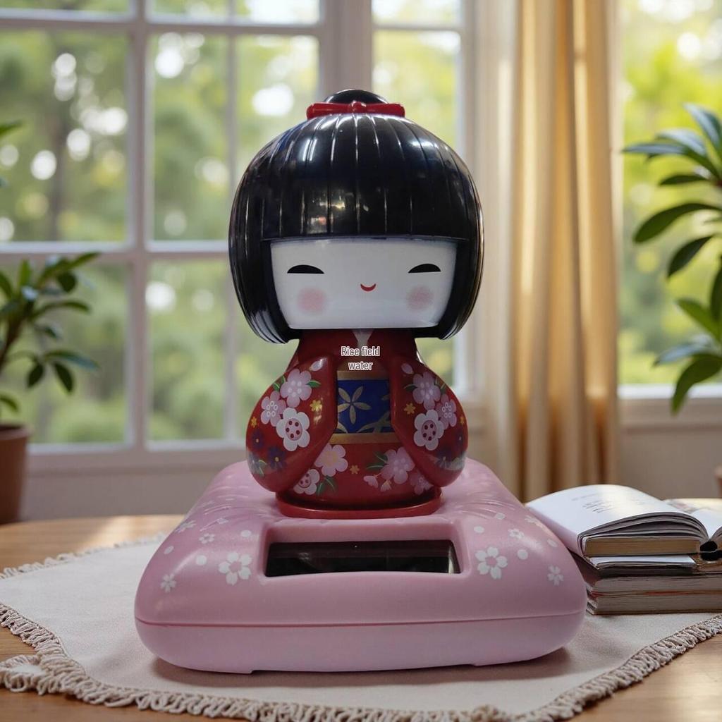 Solar-Powered Dancing Japanese Geisha Doll - Kimono Car Ornament