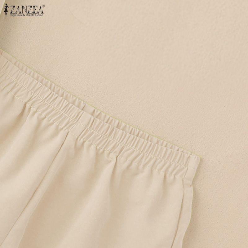 ZANZEA Zweiteiliges Sommer-Set aus langärmeliger Bluse und Shorts für Damen