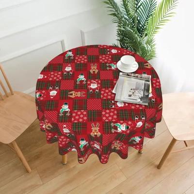 Christmas Round Tablecloth Santa Claus Snowman Snowflake Decorative Red Round Table Cloth for Home Kitchen Dining Picnic Party