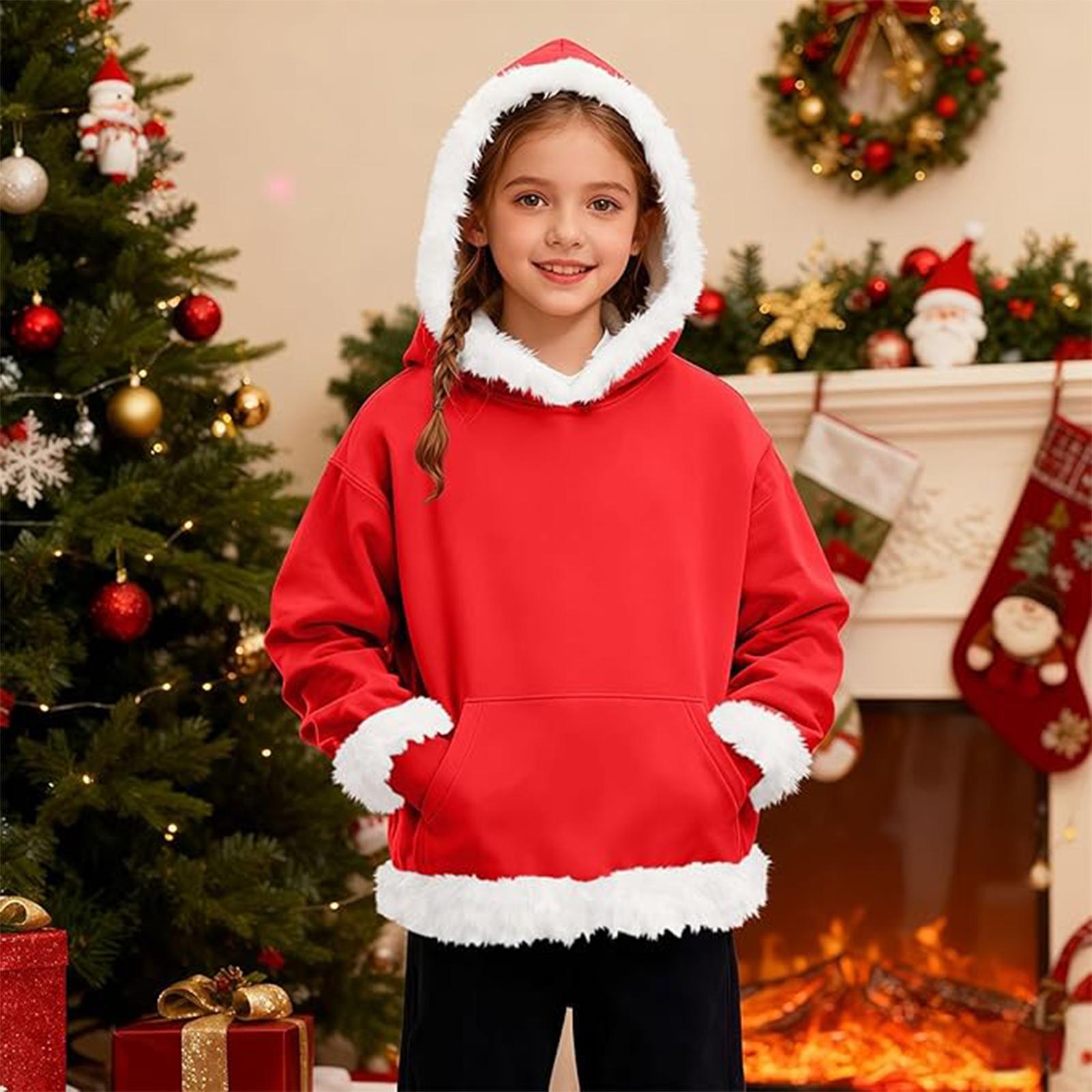 

Детский повседневный и удобный топ с длинными рукавами и плюшевым воротником и карманом 140 красный