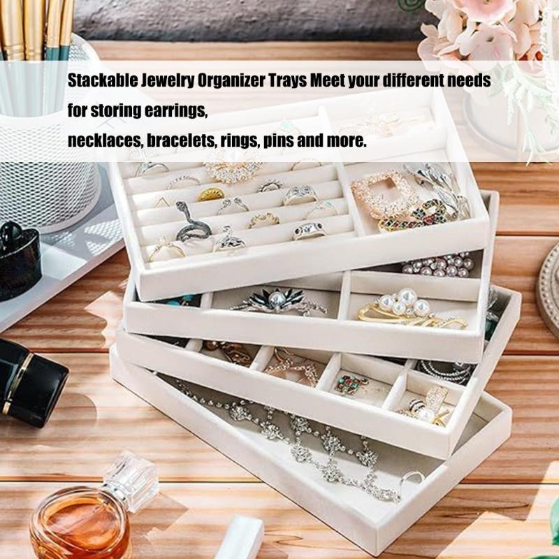 4er-Pack Samt Schmuck-Vitrine mit Schutzfutter Halskettenplatte für Halsketten Ohrring-Aufbewahrung Heimdekorationen