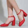 Classic Nude Elegant Trendy Office Lady Party Shoes Red Round Toe Women 'S Summer Sandals Square High Heeled