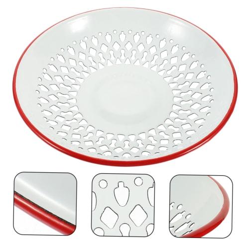 OUNONA Enamel Dish Drainer with Hollow Design, Kitchen Fruit and Vegetable Sink Tray, Lightweight and Durable, Retro Design