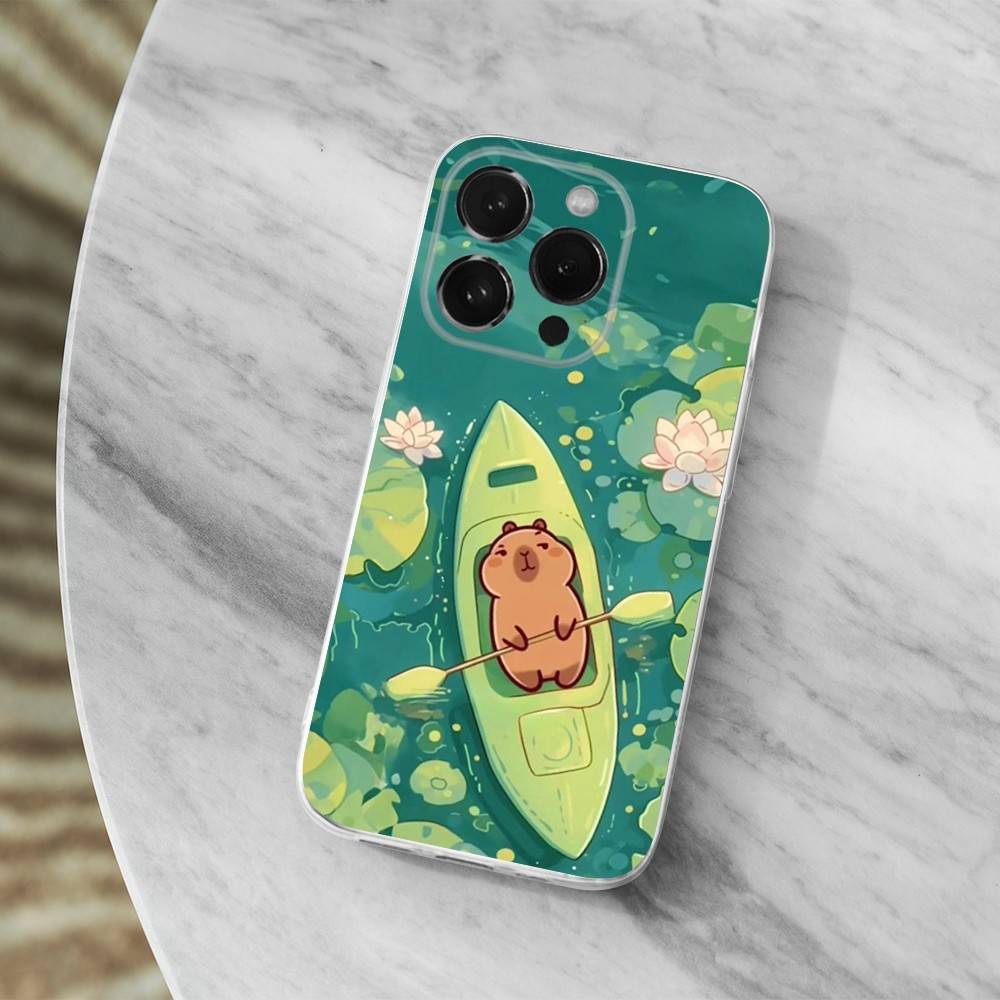 Cute Cartoon Capybara Case For iPhone X,14,16,Mini,XS,SE,12,15,Pro,17,Plus,11,Max,13,XR,Transparent Soft Cover