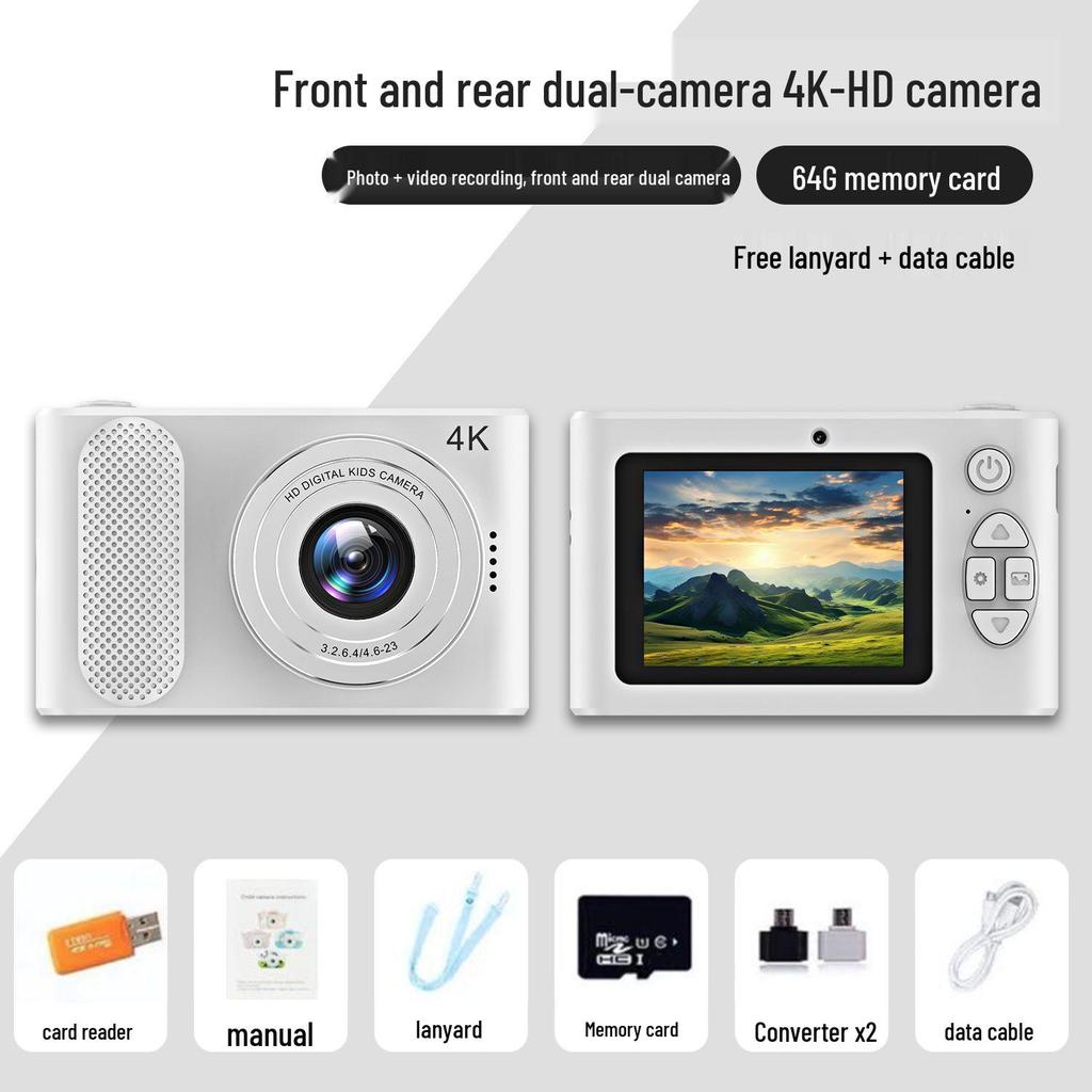 High-Definition Dual-Lens Portable Digital Camera – Ideal for Vlogging, Selfies, and Retro Campus Photography.
