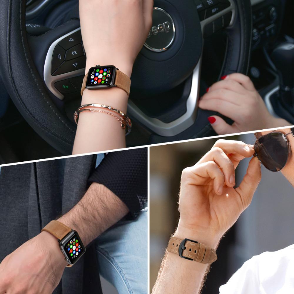 For Apple Watch Accessories Genuine Leather Watch Bracelets Apple Watch Band 44mm 40mm iWatch Strap 42mm 38mm Series 4 3 2 1