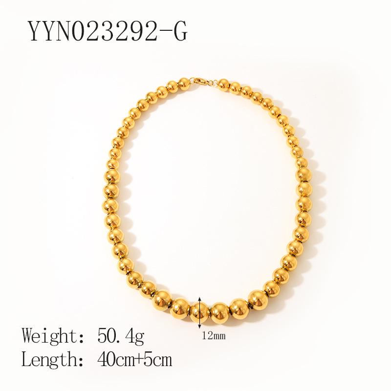 INS Fashion 18K Gold-Plated Stainless Steel Beaded Necklace, No-Fade, High-Grade Titanium Steel Jewelry.