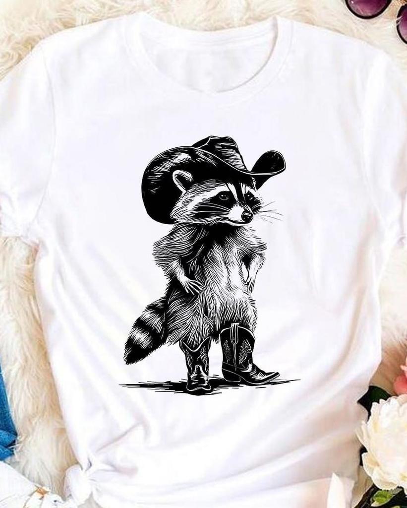Waschbär Spaß T-Shirt Amerikanisch Retro Trendig Materialfusion Niedliches Haustier Multi-Stil Herren- und Damen- Lustiges und Humorvolles T-Shirt