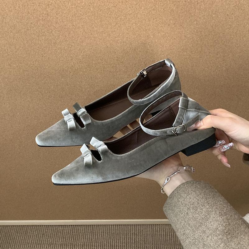 Fashion Footwear With Height Increasing Ladies Shallow Shoes Ankle Buckle Female Pointed Toe Fashion Silk Women Flats Shoes