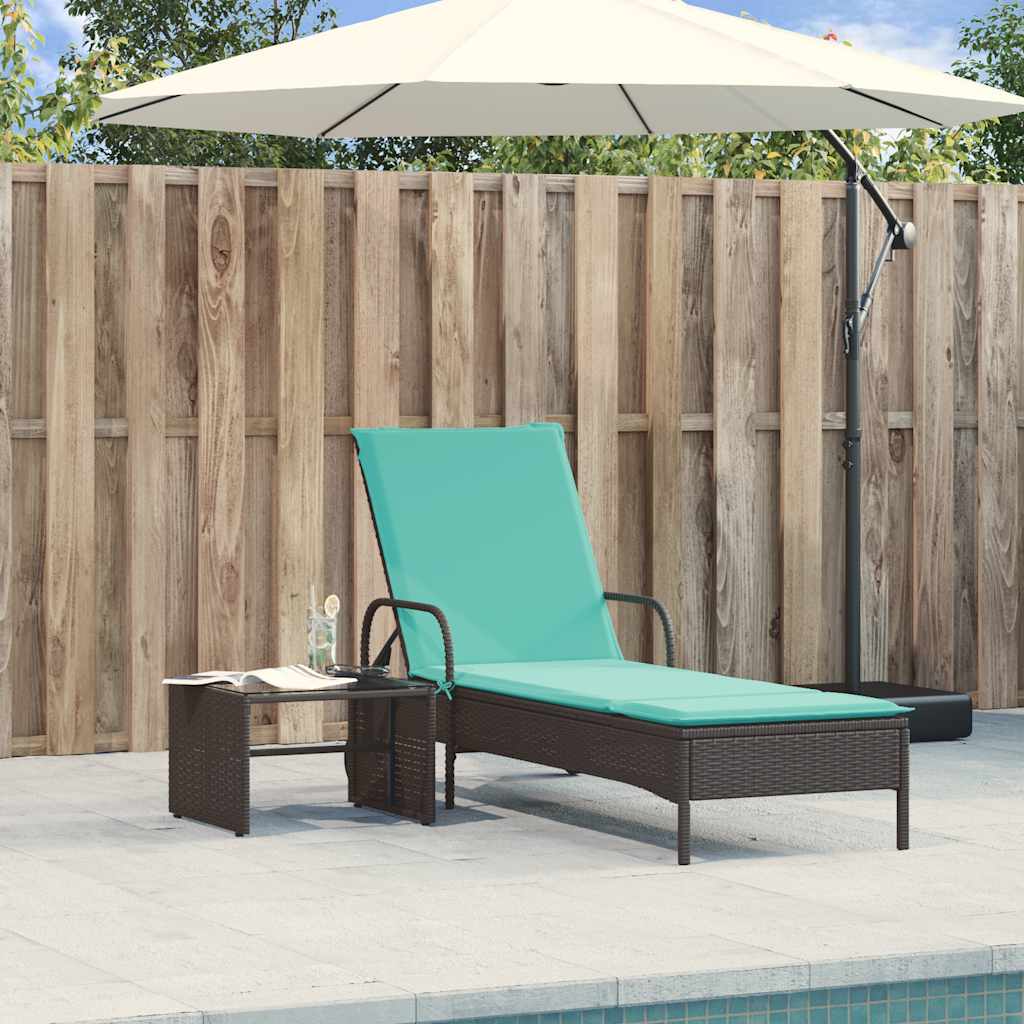 Sun Lounger with Wheels and Cushions Black Poly Rattan