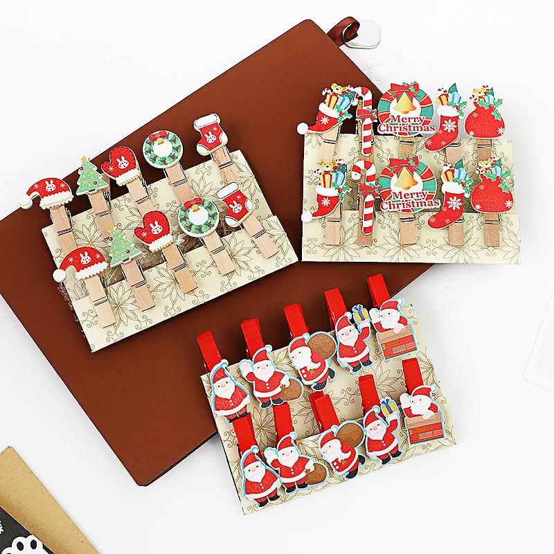 10 ks vánoční dřevěné spony Domácí závěsné foto nástěnné dekorace DIY ručně vyráběné výrobky 2025 novoroční party potřeby Navidad dětský dárek