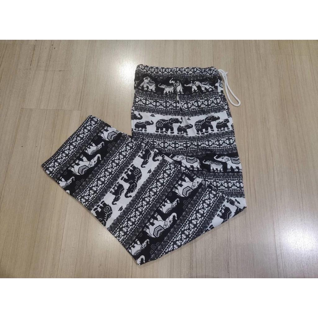 Elephant Pants Women Men Unisex Print Thailand Casual Streetwear Beach Bohemian Retro Vintage Adjustable Elastic Waist Rope Strap Loose Legs