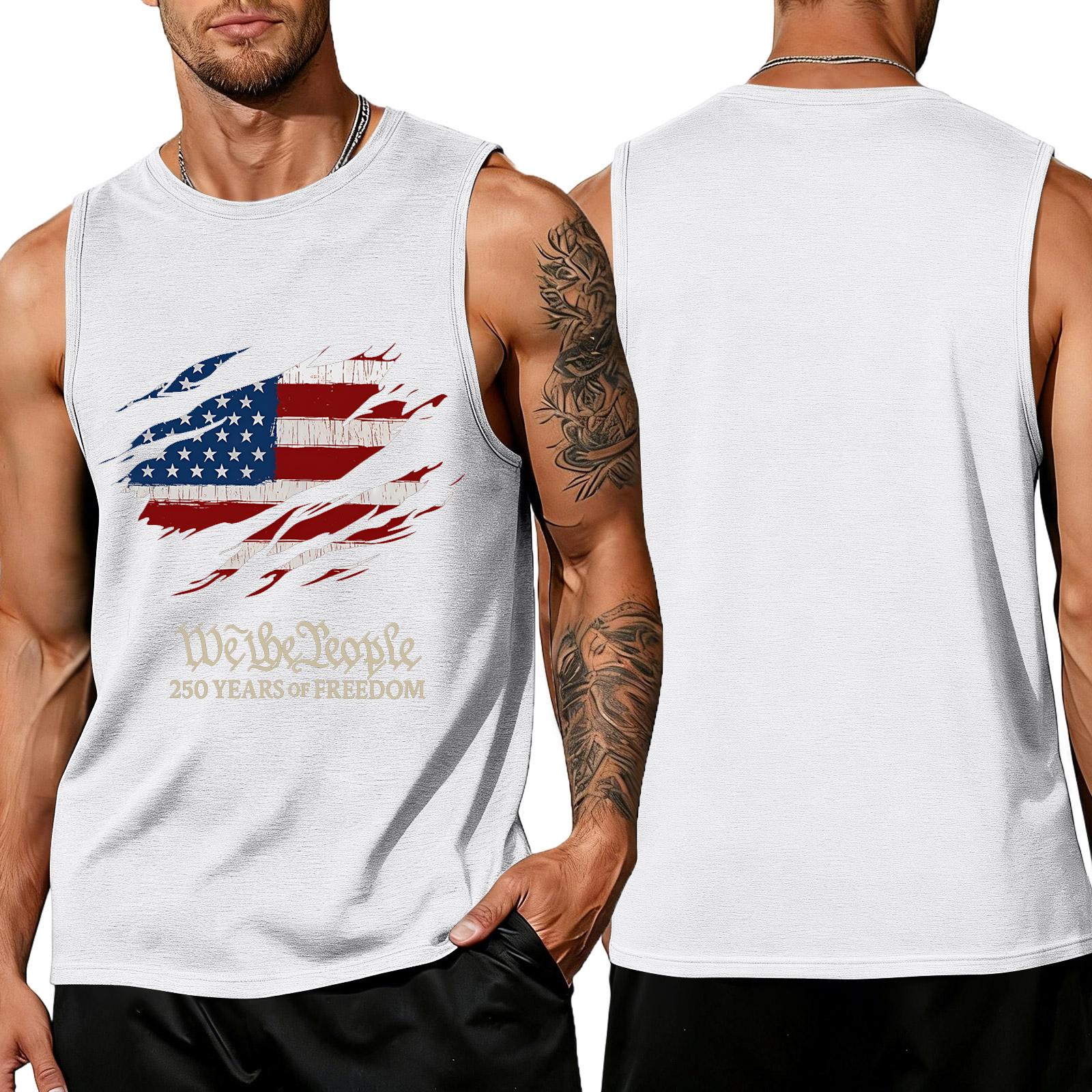 

Men’s Sleeveless Muscle Tank Top with Flag Print and We the 250 Years of Graphic Crew Neck Casual Shirt XL білий