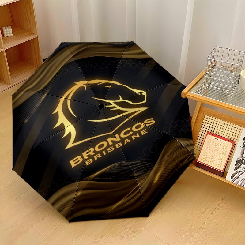 Brisbane Broncos Print Auto 8?Ribs Folding Umbrella Wind Resistant Lightweight Automatic Umbrella For Daily Travel