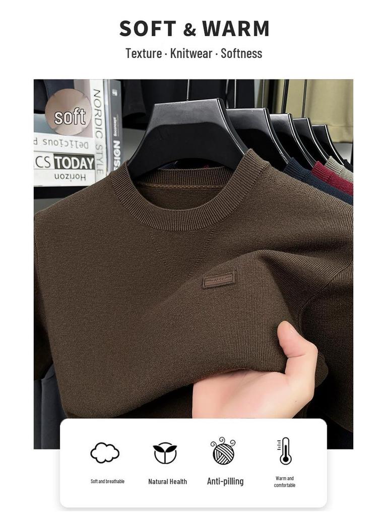Men’s Autumn Winter Round Neck Short Sleeve Wool Base Layer - Skin-Friendly & Warm
