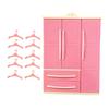Pink Doll Wardrobe Storage Cabinet Scenery Play House Furniture with 10 Clothes Hangers Accessories