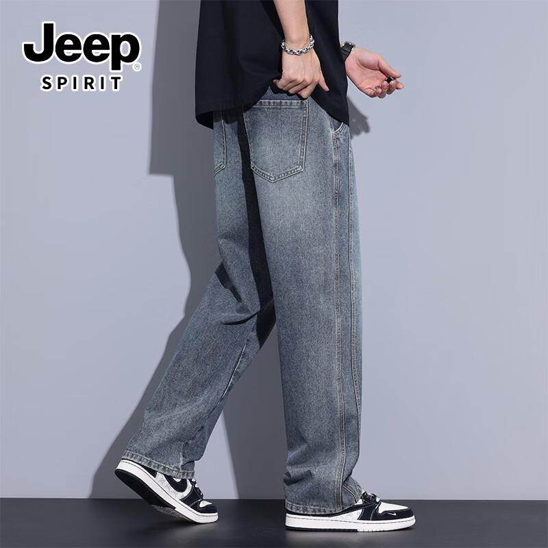 JEEP SPIRIT Men's Loose Straight Washed Jeans