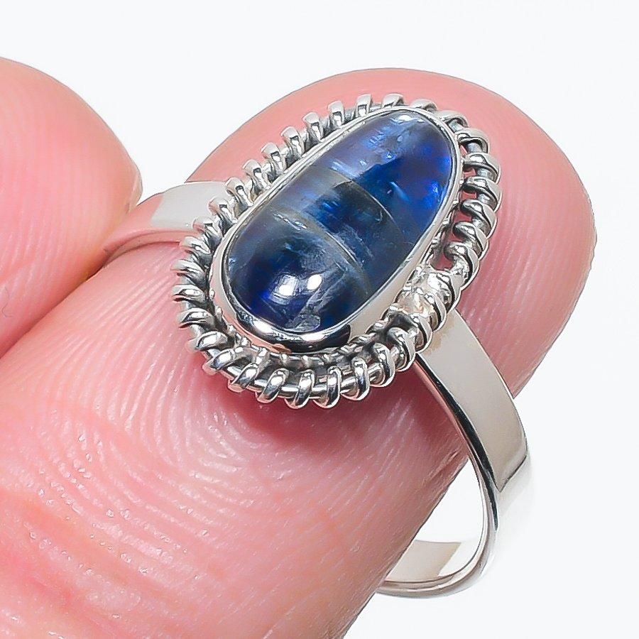 

Natural Blue Kyanite Gemstone Handmade 925 Solid Silver Jewelry Ring Size 9 v8e52