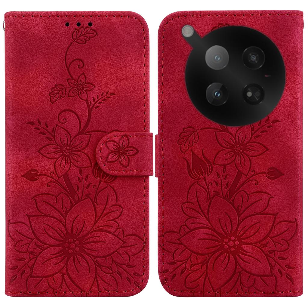 For Infinix Zero 40 4G Stand Case Lily Flower Imprint Leather Phone Cover with Wrist Strap