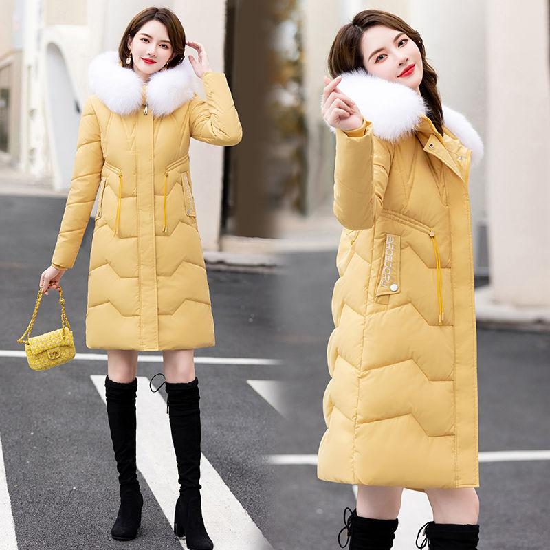 Down Jacket Women's Medium and Long New Slim-fit Fur Collar Warm Duck Down Thickened Jacket Winter