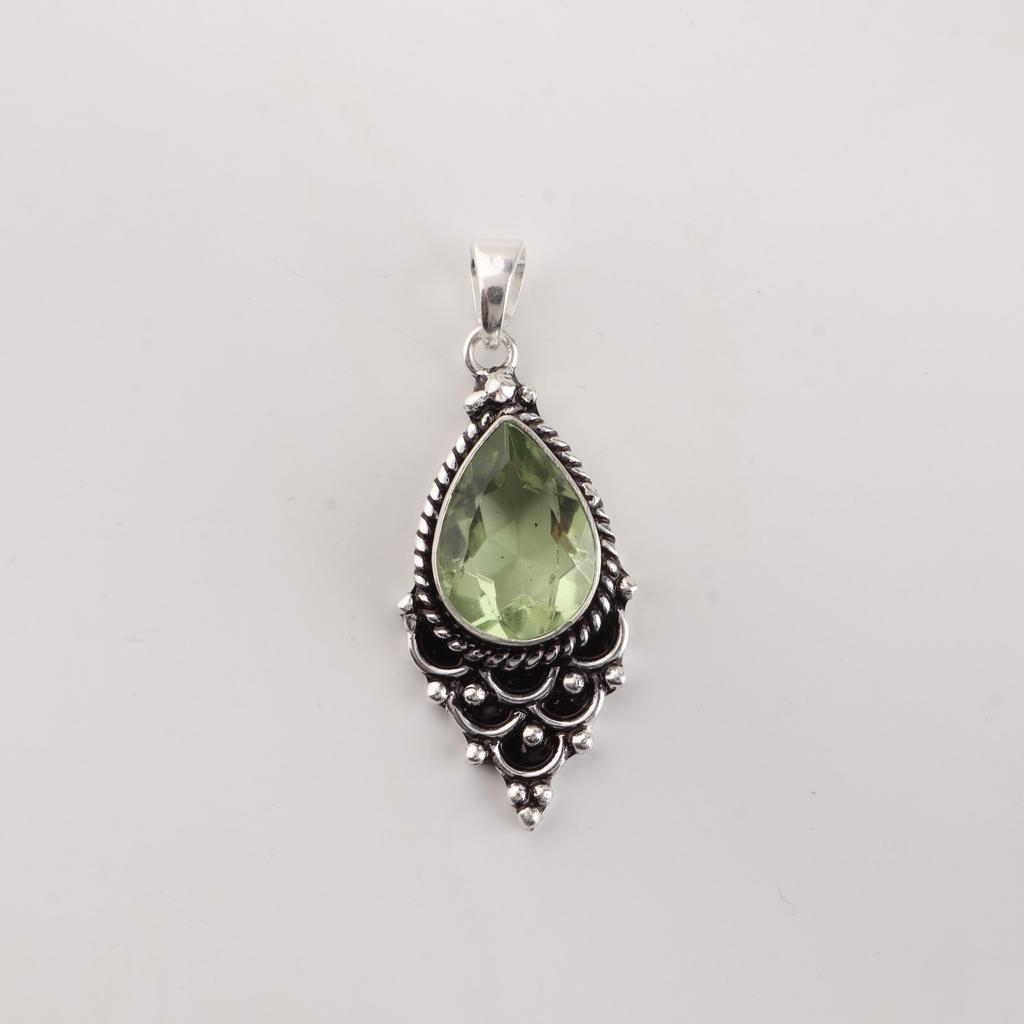 Green Amethyst Gemstone 925 Sterling Silver Jewelry Designer Pendant 1.5" For Wedding Gift PP-70-6