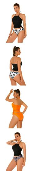 2024 Yellow/Black Beach Backless Retro Bikini Swimsuit for Women