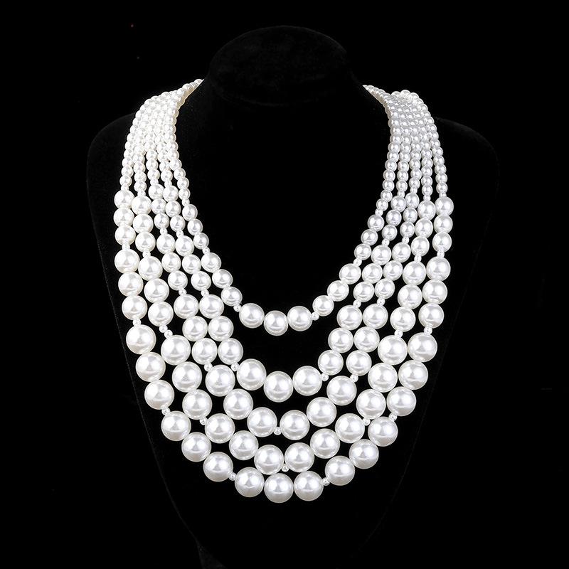 Imitation Pearl Women'S Multi-Layer Pearl Necklace Exaggerated Beaded Long Sweater Chain