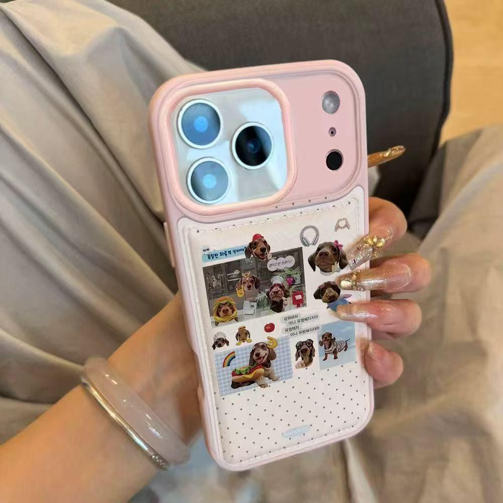 

Мягкий чехол «Пэчворк в горошек» с таксой для Apple 17 Pro Max - Белый/Розовый, Противоударный 13 Pro