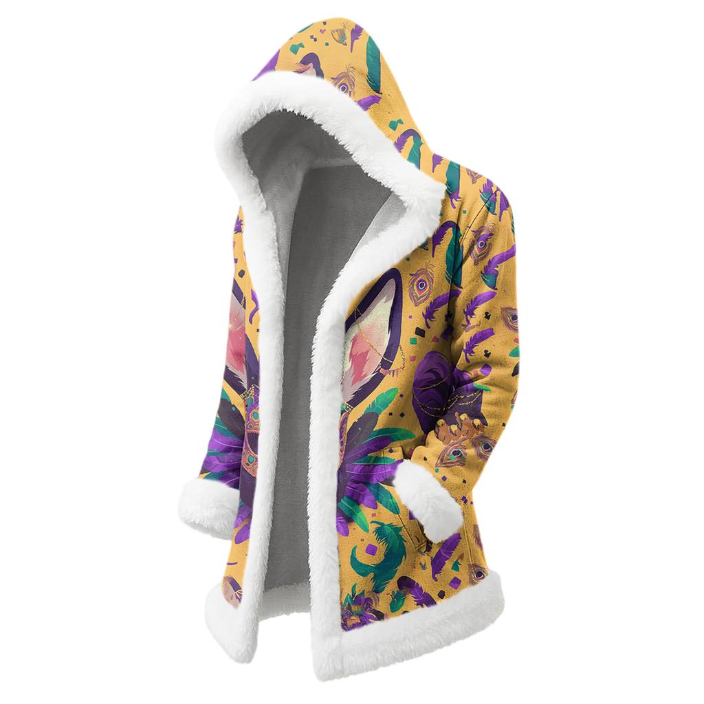 Unisex Casual And Fashionable Plush Collar Hooded Long Sleeved Carnival Print Jacket