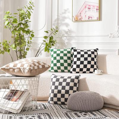 Checkerboard Pillow, Black and White Checkered Pillow Case, Living Room Hand Warmer, Plush Pillow, Sofa Cushion, Waist Pillow