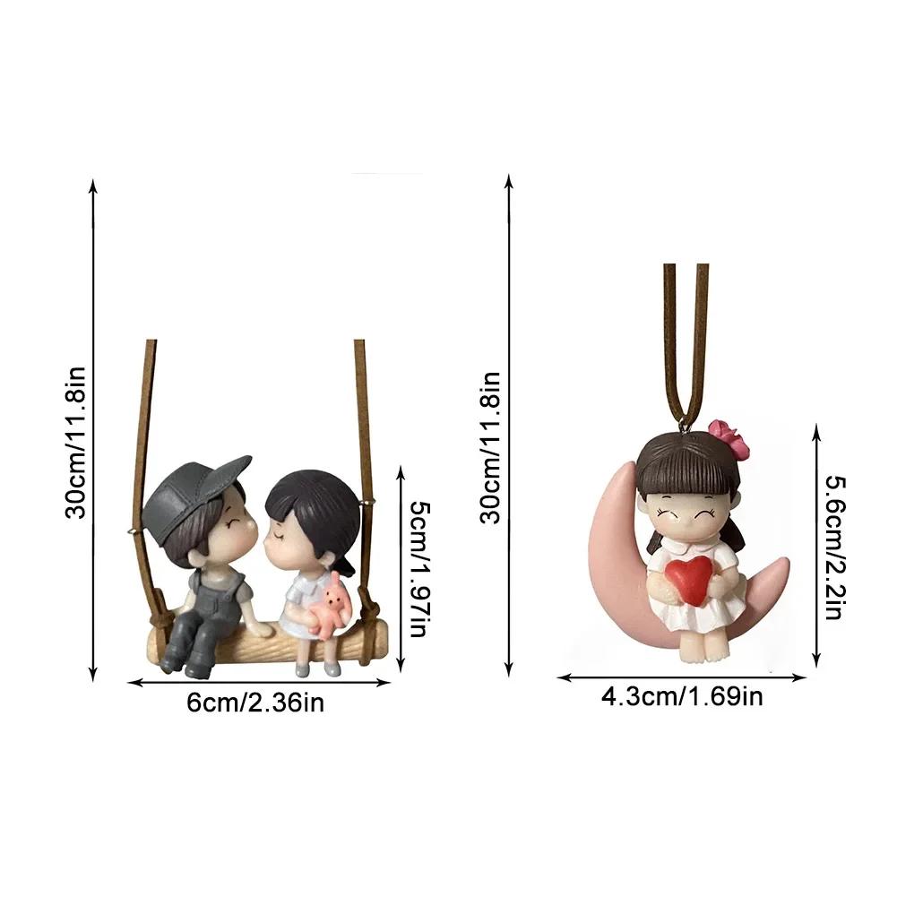 Car Interior Pendant Decor Cute Kiss Couple Swing Action Figure Hanging Gadget Auto Rearview Mirror Woman Ornaments Accessories