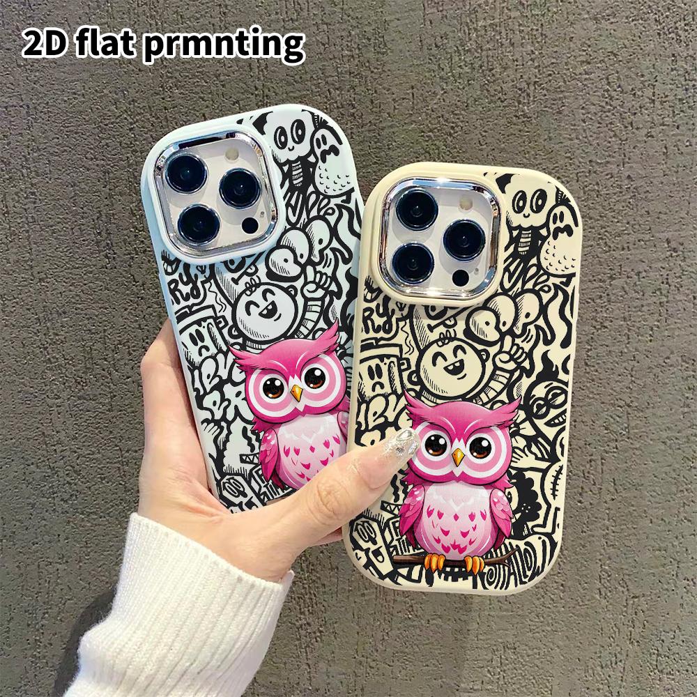 Phone Case: 2D Flat Design Suitable for iPhone 18 17 16 15 14 13 Pro Protective Case, Couple Style, Pink Owl, Christmas and Halloween Gift